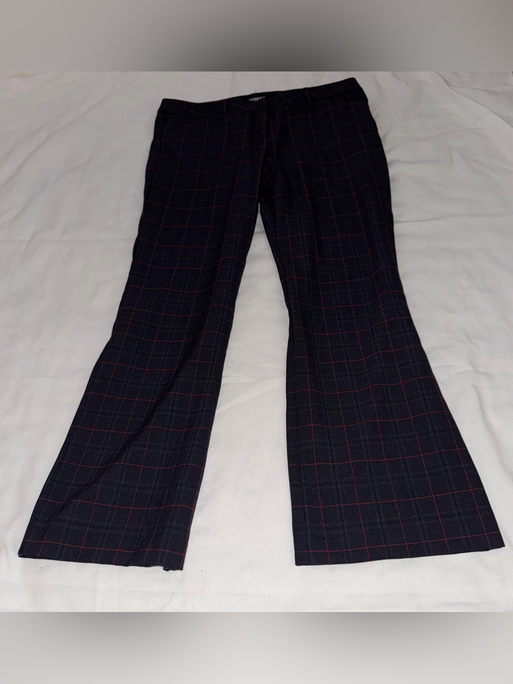 Express Women's Navy Dress Pants with Red Windowpane Plaid
